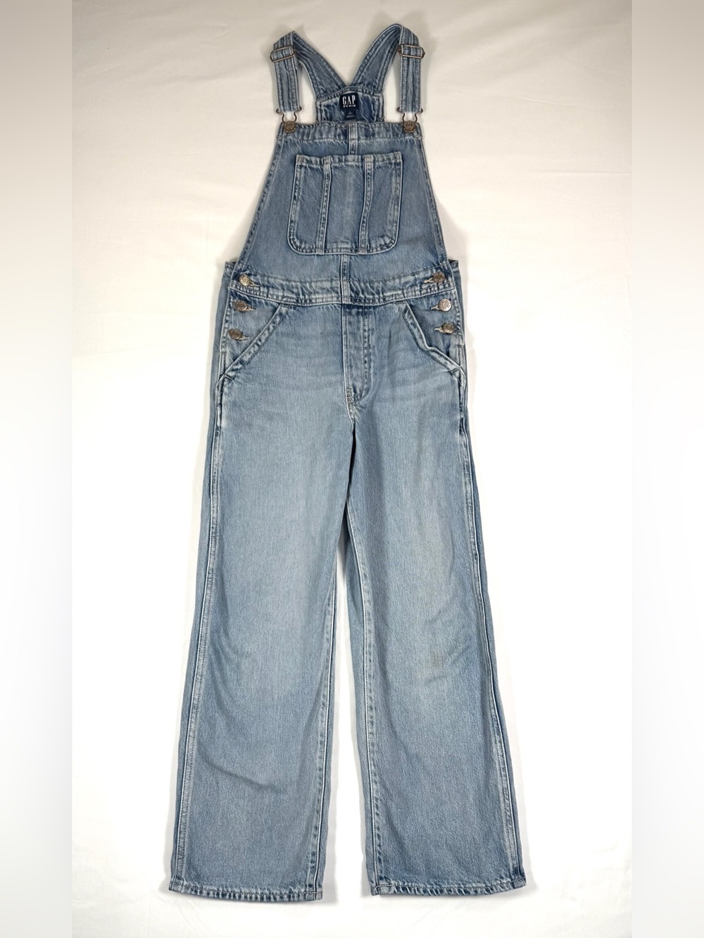 GAP Girls Light Wash Denim Overalls Size L (10) Classic Wide Leg Bib Utility